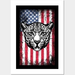 Patriotic Leopard American Flag Posters and Art